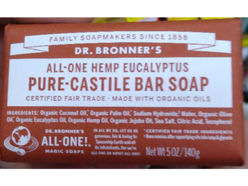 Dr. Bronner's All-One Pure-Castile Bar Soap, Hemp Eucalyptus, 5 oz/140 g