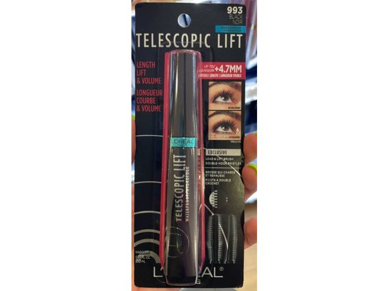 L'Oreal Paris Telescopic Lift Waterproof Mascara, 993 Black Noir, 0.33 fl oz