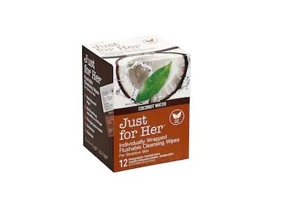 Mjk Brands Just For Her Flushable Cleansing Wipes, Coconut Water, 12 Count