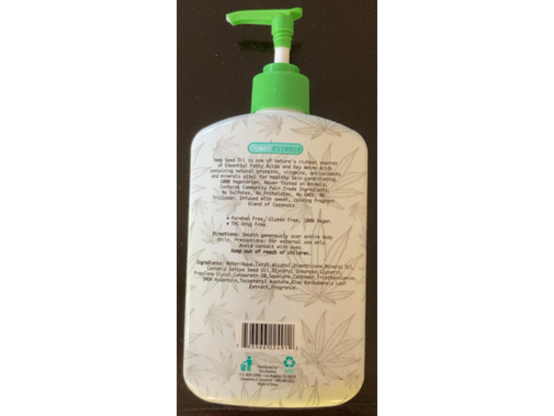 Flower Essence Hemp Oil Lotion, Coconut, 15 fl oz/444 mL