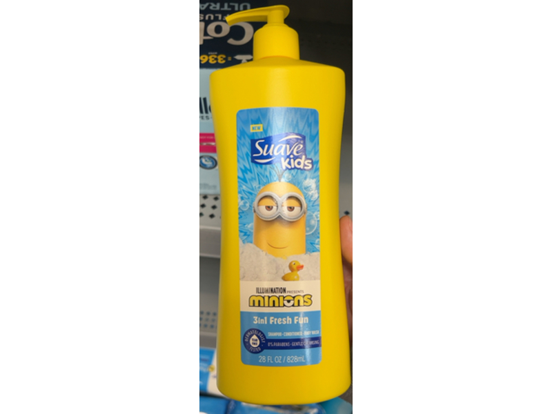 Suave Kids Minions 3-In-1 Shampoo, Conditioner, & Body Wash, 28 fl oz/828 mL, Pack of 4