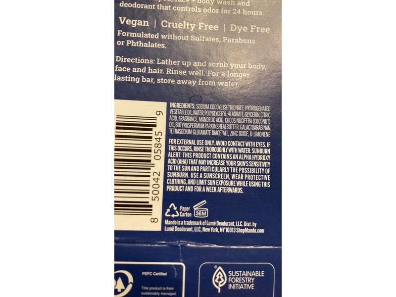 Mando Acidified Cleansing Bar, Pro Sport, 5 oz/142 g