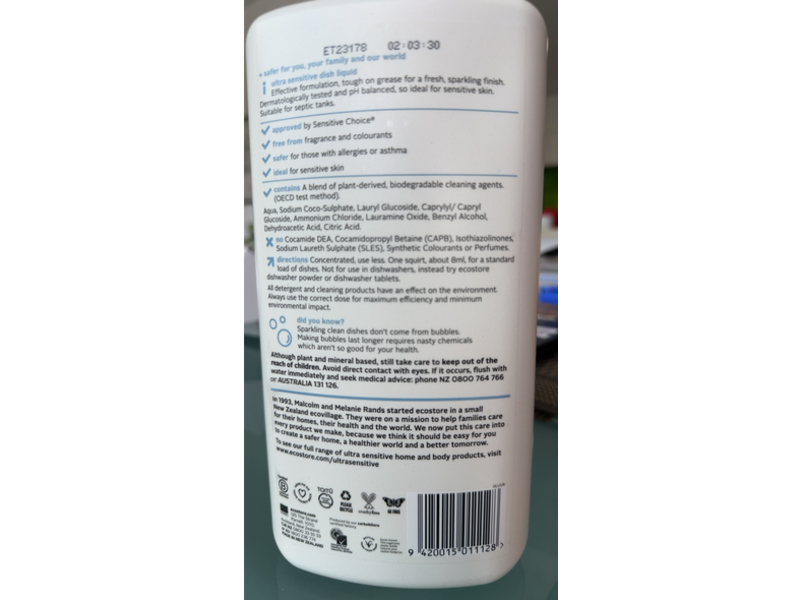 Ecostore Ultra Sensitive Dish Liquid, 33.8 fl oz/1 L