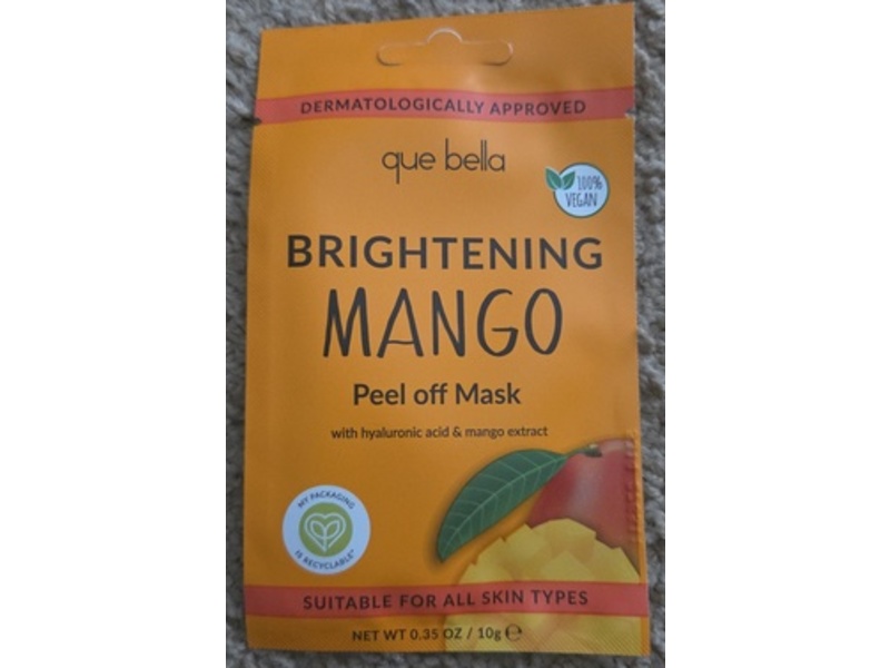 Que Bella Brightening Mango Peel Off Mask, Hyaluronic Acid & Mango Extract, 0.35 oz/10 g