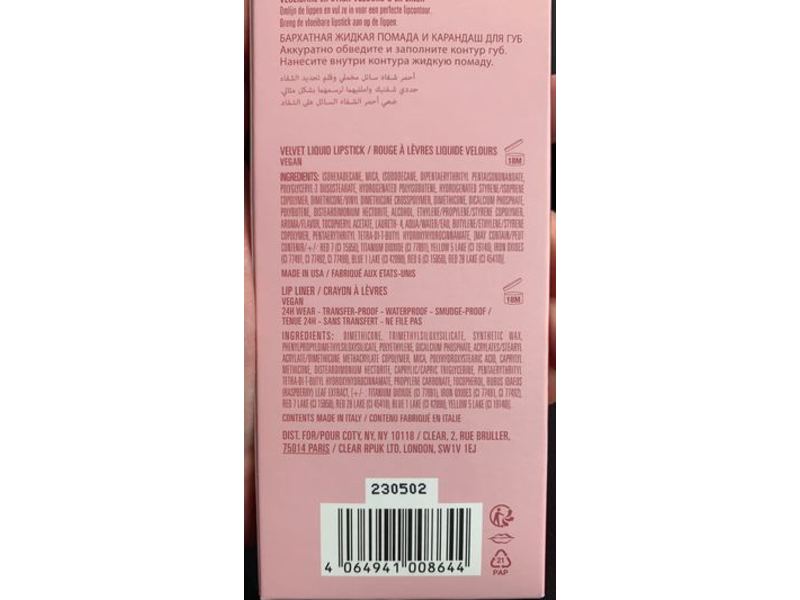 Kylie Velvet Liquid Lipstick & Lip Liner, Posie K, 0.10 fl oz/3.00 mL, 0.039 oz/1.1 g