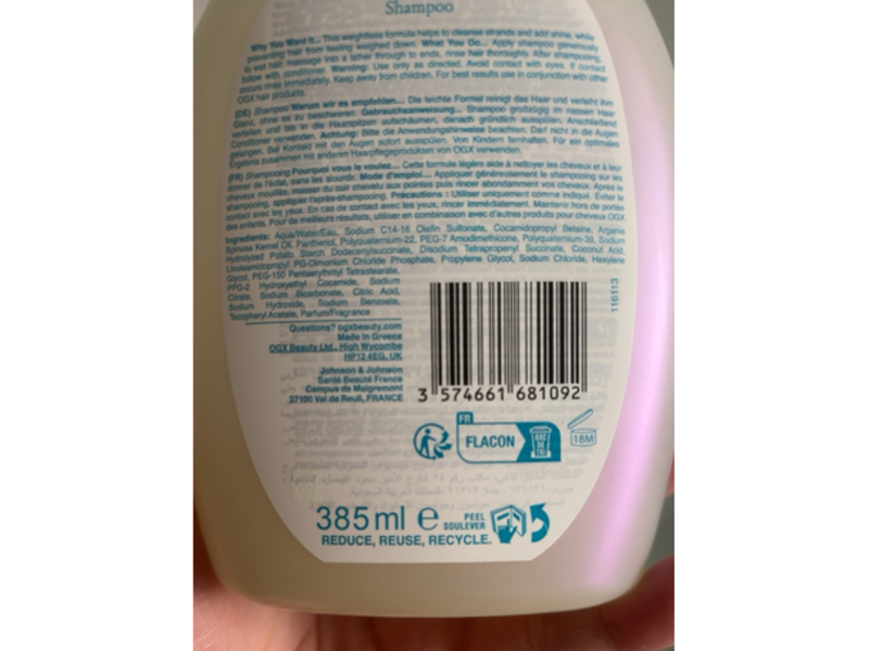 Ogx Wightless Hydration + Lightweight Shampoo, Argan Oil Of Morocco, 13 fl oz/385 mL