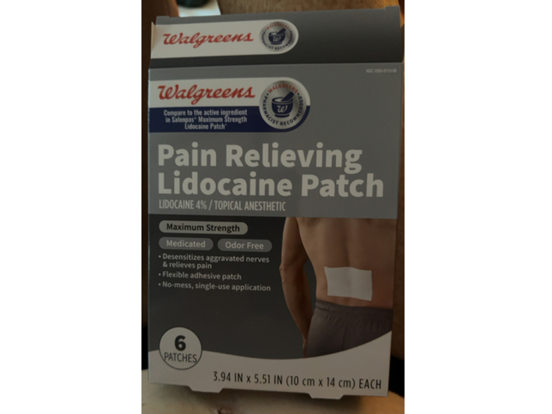 Walgreens Maximum Strength Medicated Pain Relieving Patches, Lidocaine, 6 Count