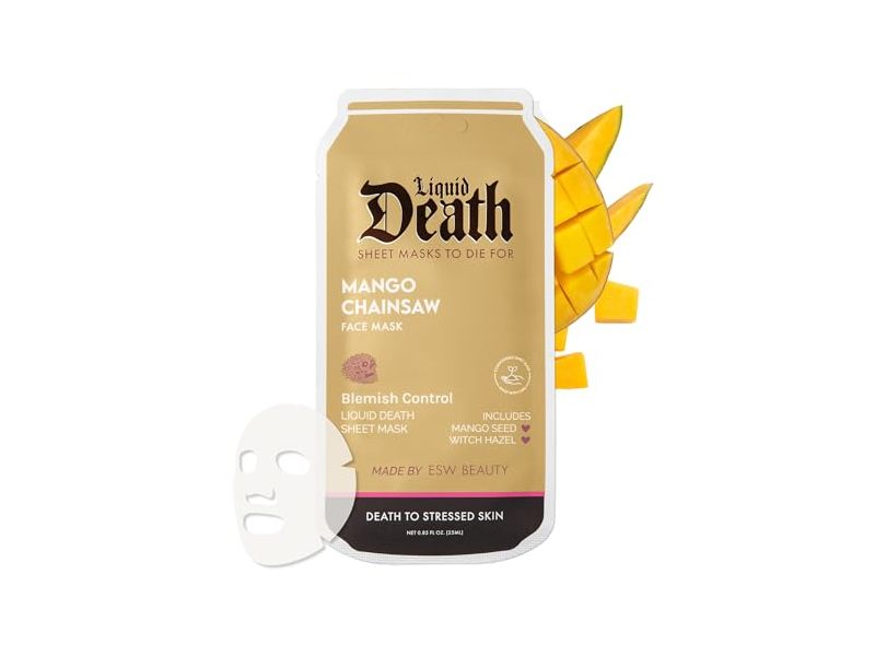 ESW Beauty Liquid Death Revitalizing Face Mask, Mango Chainsaw, 0.85 fl oz/25 mL, Count 1