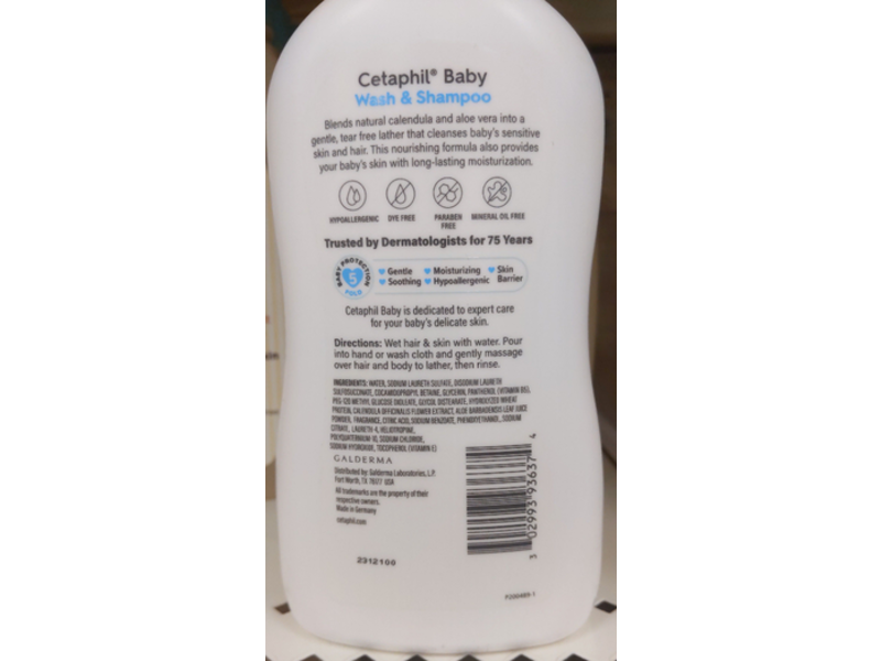 Cetaphil Baby Wash & Shampoo Sensitive Skin, 13.5 fl oz/399 mL