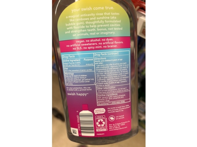 hello Unicorn Splash Anticavity Fluoride Rinse, Bubble Gum, 17.6 fl oz/520 mL