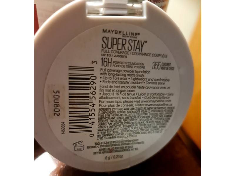 Maybelline Super Stay Powder Foundation, 355 Coconut Noixde Coco, 0.21 oz/6 g