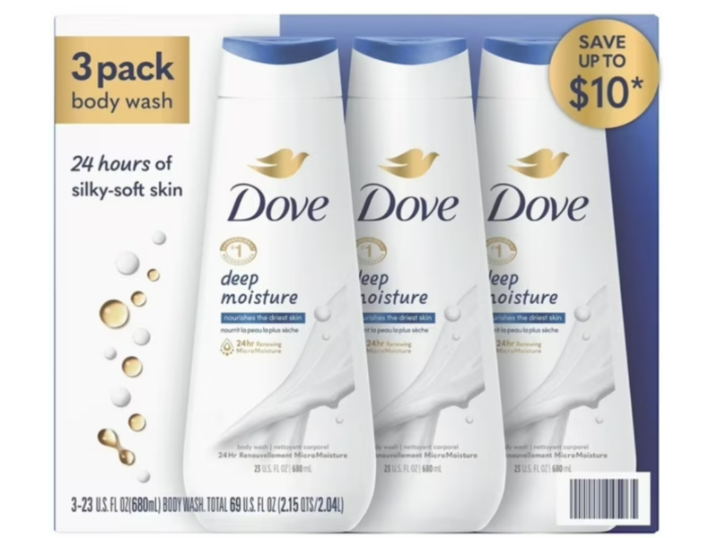 Dove Deep Moisture Body Wash, 23 fl oz/680 mL, Pack Of 3