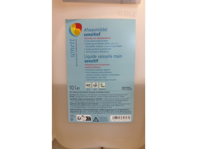 Sonett Dishwashing Liquid, Sensitive, 10 L