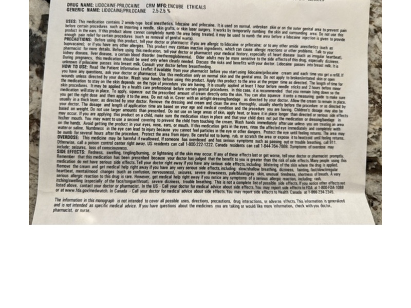 Lidocaine and Prilocaine Cream 2.5%/2.5%, 30 g, Encube (Rx)