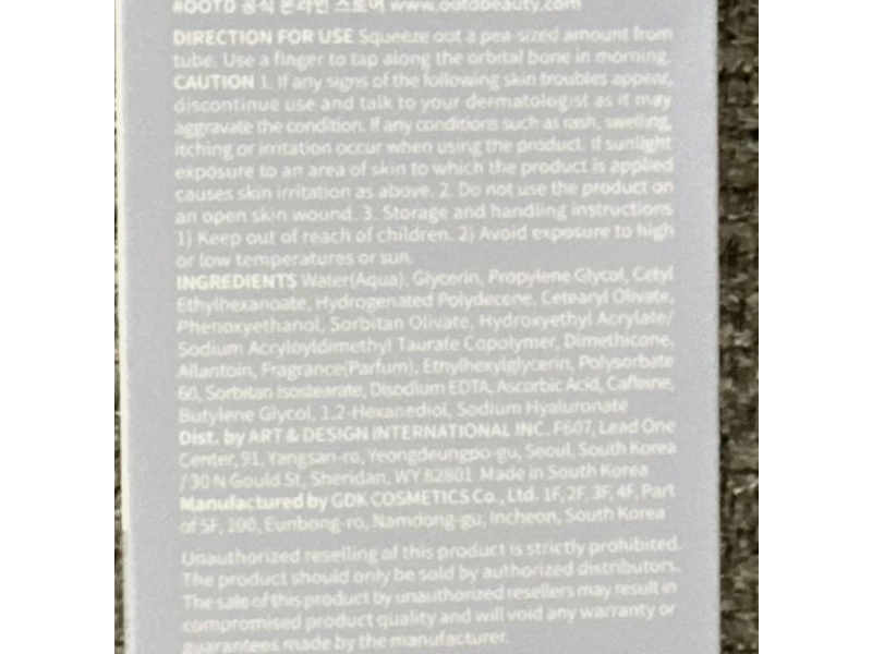 OOTD H+ Intense Eye Serum, Hyaluronic Acid + Caffeine + Vitamin C, 1.05 oz/30 g