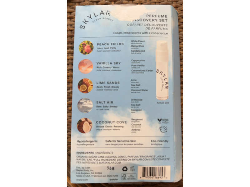 Skylar Eau De Parfum Discovery Set, Peach Fields + Vanilla Sky + Lime Sands + Salt Air + Coconut Cove, 0.05 fl oz/1.5 mL