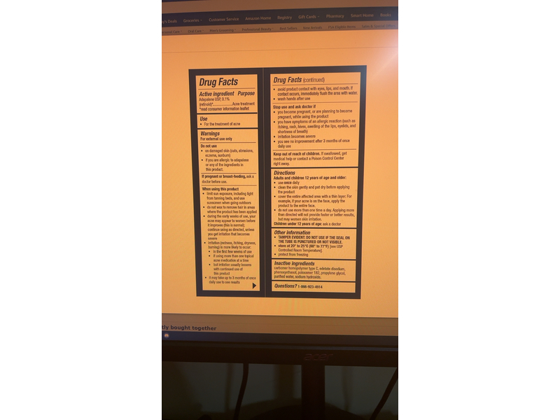 Taro Adapalene USP 0.1% Acne Treatment Gel, 0.5 oz/15 g