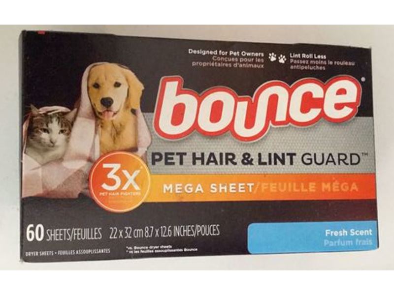 Bounce Pet Hair & Lint Guard Mega Dryer Sheets, Fresh Scent, 60 Count