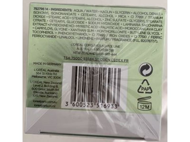 L'oreal Paris Anti-Blemish Mask, Pure Clay, 3 Pure Clays + Marine Algae, 50 ml