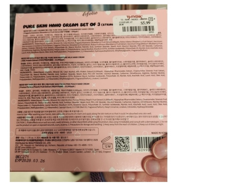 Beautyinside Co Pure Hand Cream Set, Sweet Strwberry + Moisture Milk + Fresh Pink Peach, 1.76 oz/50 g, 3 Count