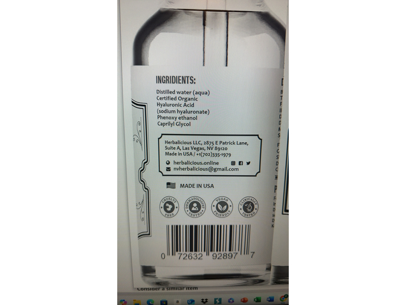 Herbalicious Moisturizing Anti-Aging Serum, Hyaluronic Acid, 2 fl oz/60 mL
