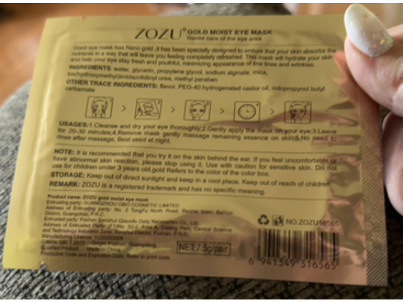 Zozu Gold Moist Eye Mask, 7.5 g/Pair