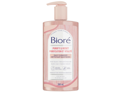 Biore Purify & Reset Daily Cleanser, Rose Quartz + Natural Charcoal, 200 mL