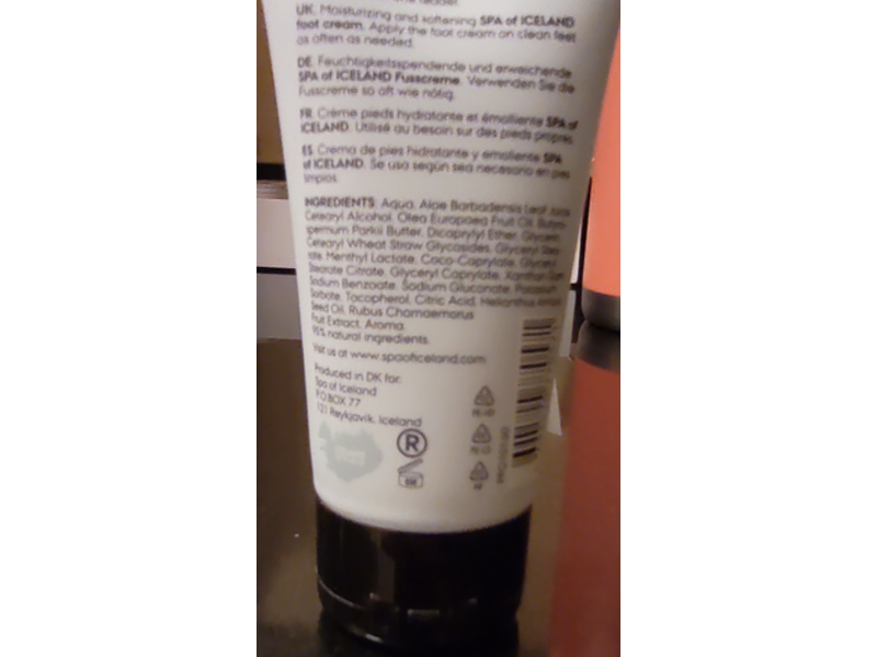 Spa Of Iceland Foot Cream, Shea Butter, Aloe Vera & Cloudberry Extract, 1.70 oz/50 mL