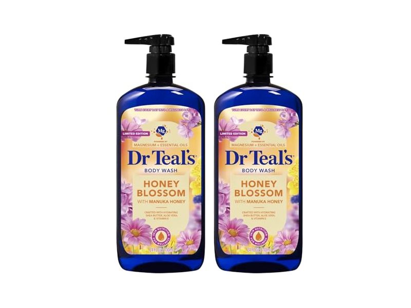 Dr Teal's Body Wash, Honey Blossom, Shea Butter, Aloe Vera & Vitamin E, 24 fl oz/710 mL, Pack Of 2