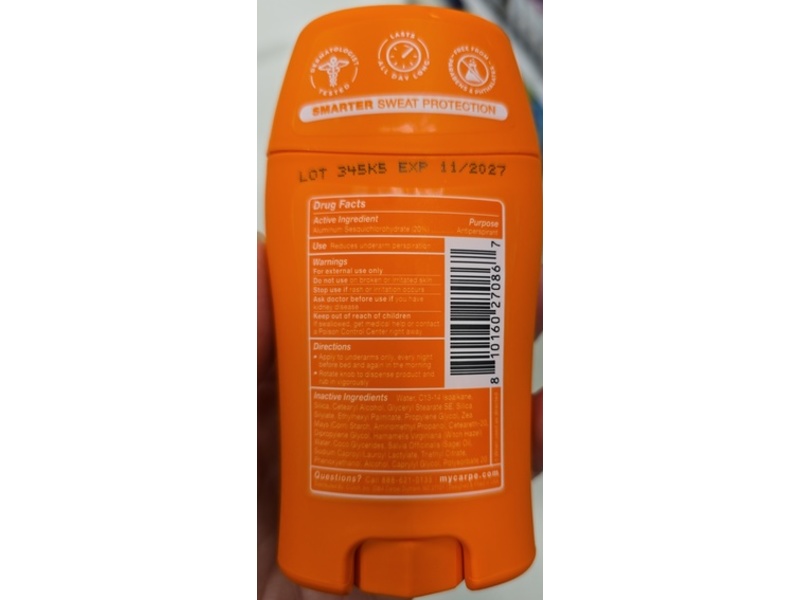 Carpe Underarm Antiperspirant Deodorant, Fragrance Free, 1.76 oz/50 g