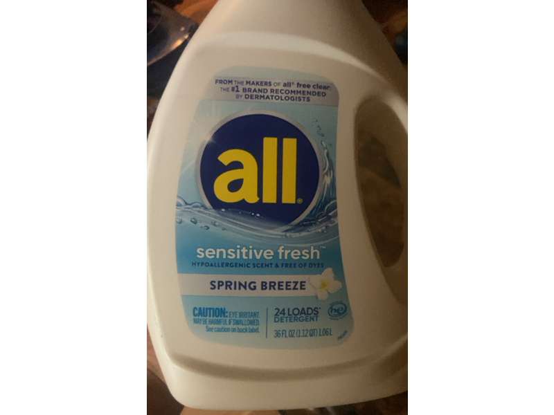 All Sensitive Fresh Detergent, Spring Breeze, 24 Loads, 36 fl oz/1.06 L