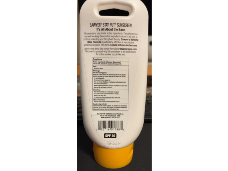 Sawyer Stay Put Sunscreen Lotion, SPF 30, 8 fl oz/237 mL