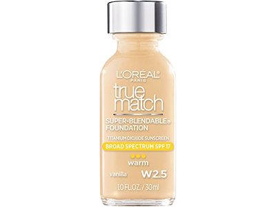 L'Oreal Paris Makeup True Match Super-Blendable Liquid Foundation, Vanilla W2.5 Vanilla, SPF 17, 1 Fl Oz/30 mL