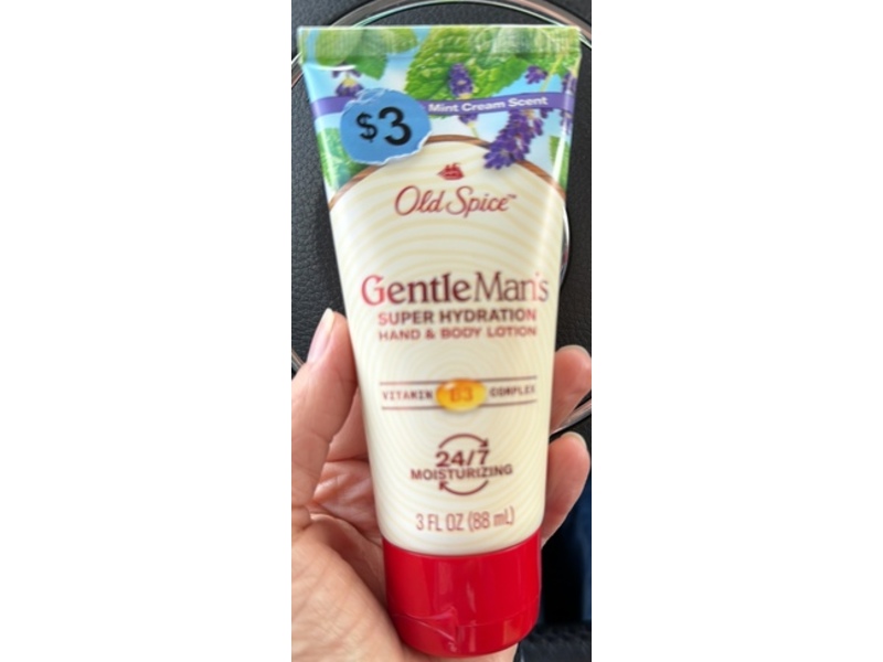 Old Spice Gentle Man's Super Hydration Hand & Body Lotion, Lavender & Mint Cream, 3 fl oz/88 mL