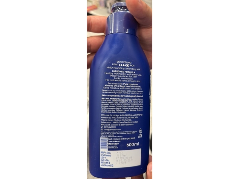 Nivea Body Milk Nourishing Lotion, Almond Oil, 20.28 fl oz/600 mL