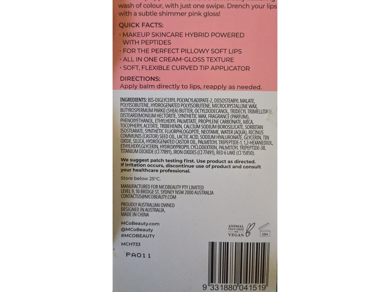 MCoBeauty Peptide Lip Treatment Tint, Cupcake, 0.52 oz/15 g