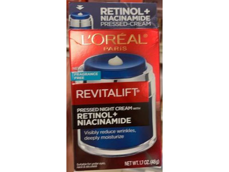 L'Oreal Revitalift Pressed Night Cream, Retinol+Niacinamide, 1.7 oz/48 g