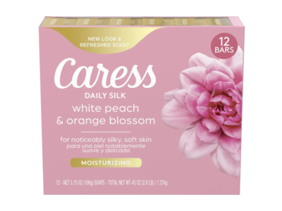 Caress Daily Silk Soaps, White Peach & Orange Blossom, 3.75 oz/106 g, 12 Count, Pack Of 3