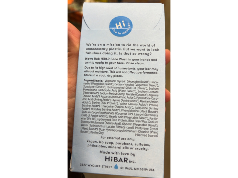 HiBAR Hydrate Solid Face Wash, 2 oz/57 g