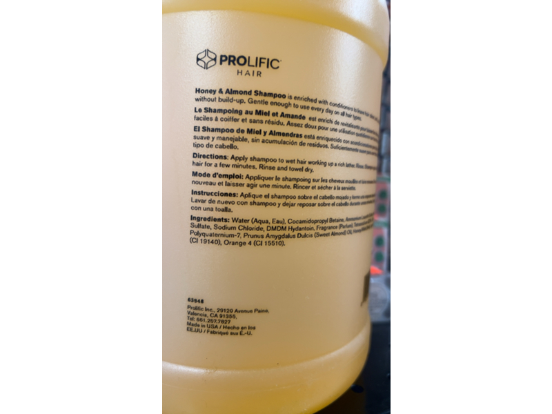 Prolific Hair Shampoo, Honey & Almond, 3.78 L