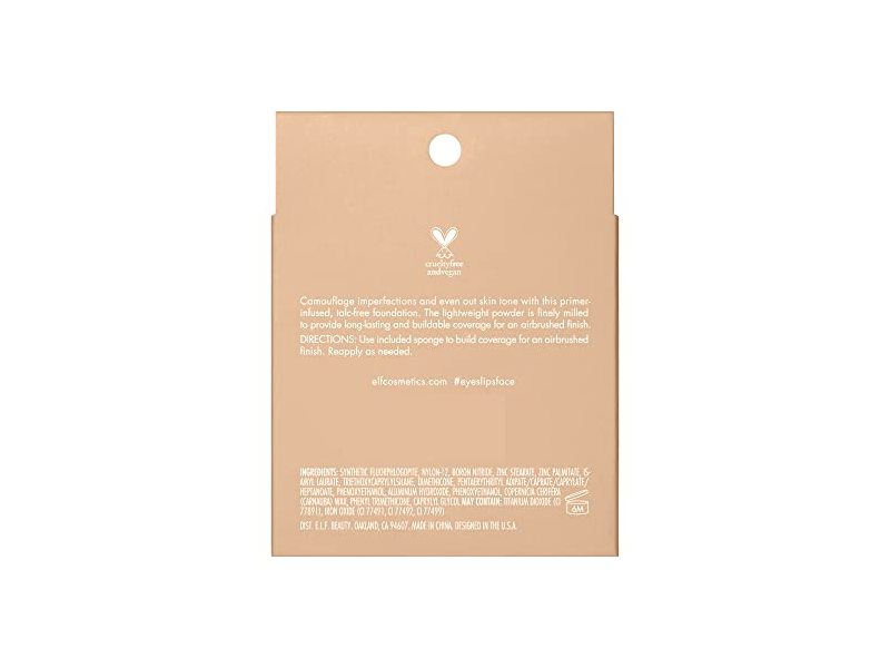 e.l.f. Camo Powder Foundation, Lightweight, Primer-Infused Buildable & Long-Lasting Medium-to-Full Coverage Foundation, Light 210 N