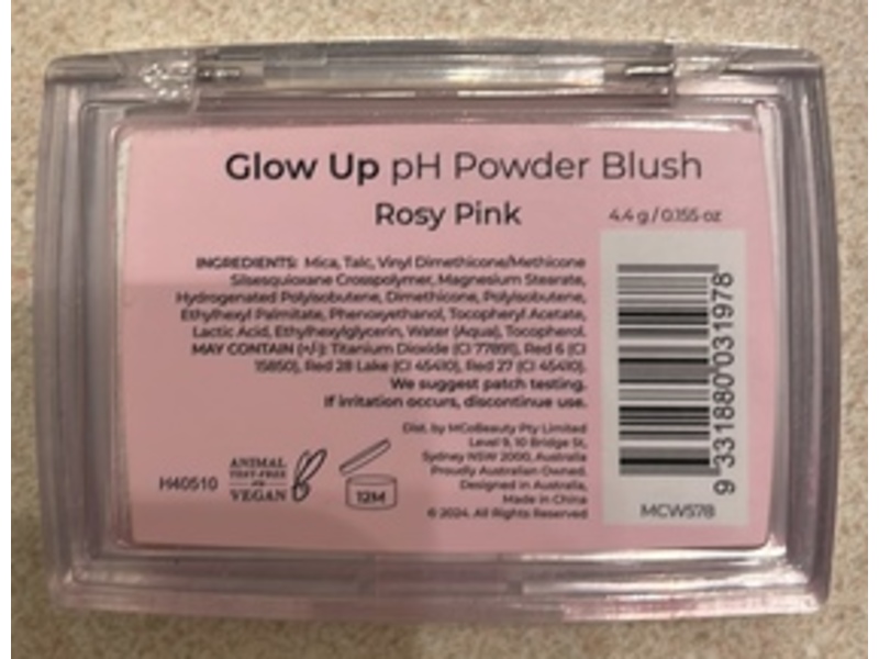 MCoBeauty Glow Up PH Powder Blush, Rosy Pink, 0.155 oz/4.4 g