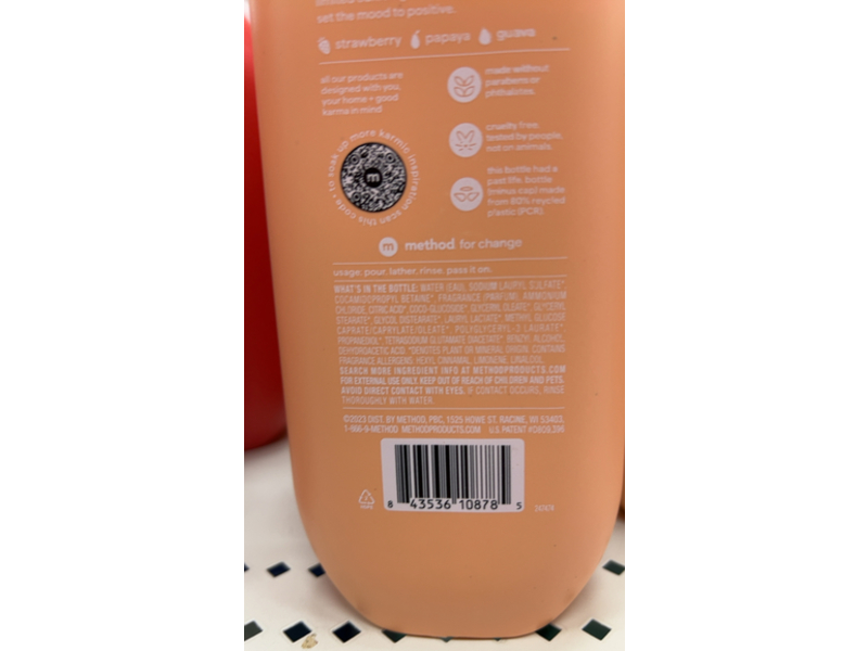 Method Positive Energy Body Wash, strawberry, papaya, guava, 18 fl oz/532 mL