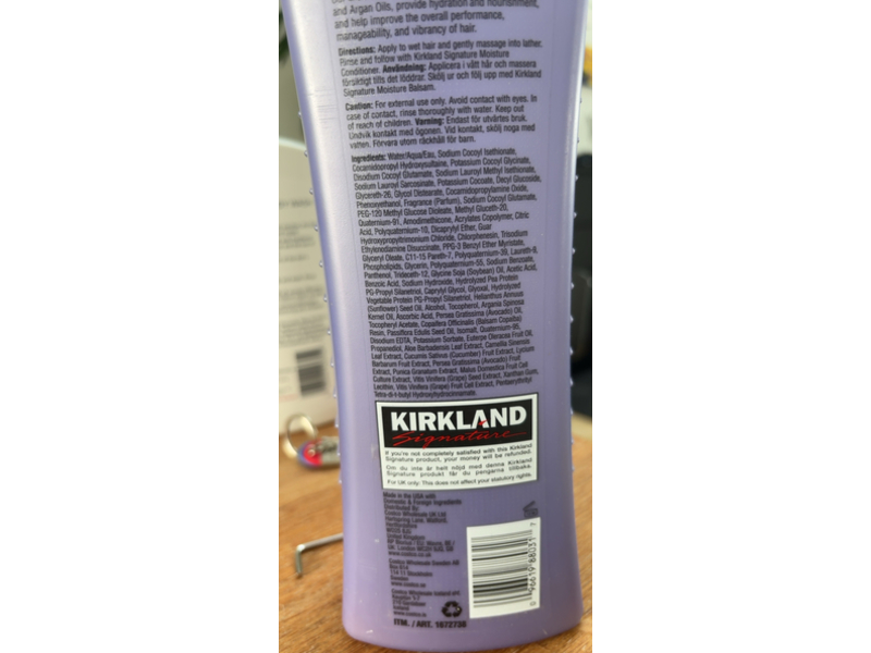 Kirkland Moisture Shampoo, Rainforest Botanical Extracts+Avocado & Argan Oils, 33.8 fl oz/1 L