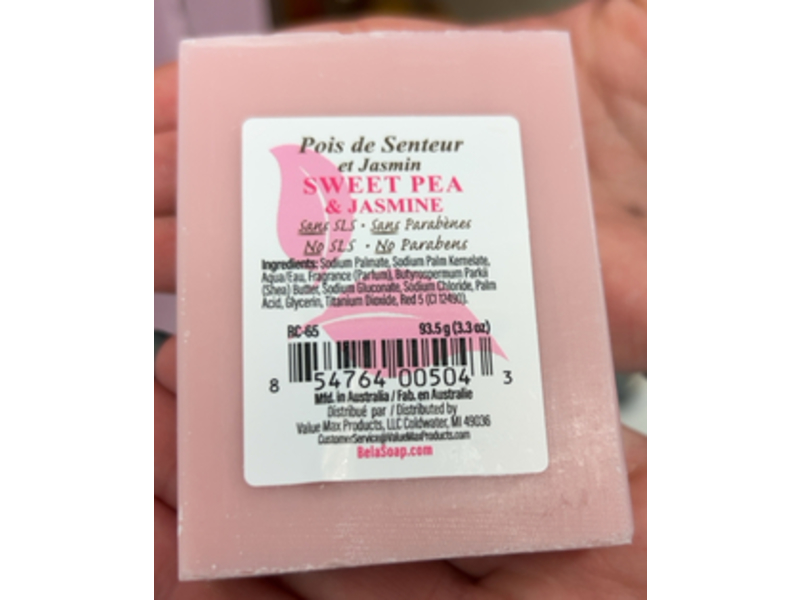 Bela Triple Milled Pure Natural Soap, Sweet Pea & Jasmine, 3.3 oz/93.5 g