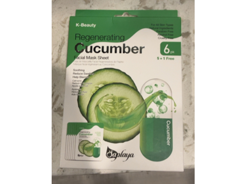 Saplaya Regenerating Facial Mask, Cucumber, 6 Pack