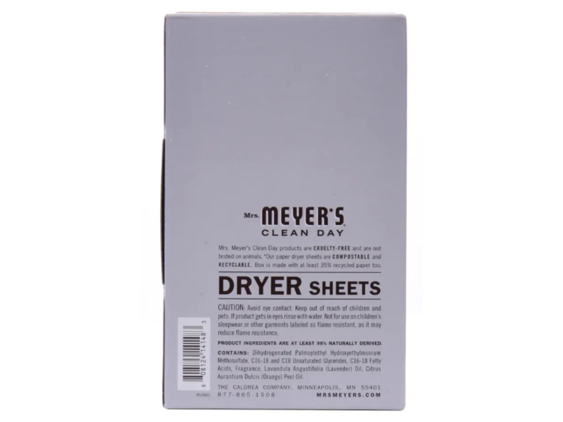 Mrs. Meyer's Clean Day Dryer Sheets, Lavender, 80 Sheets, Pack Of 12