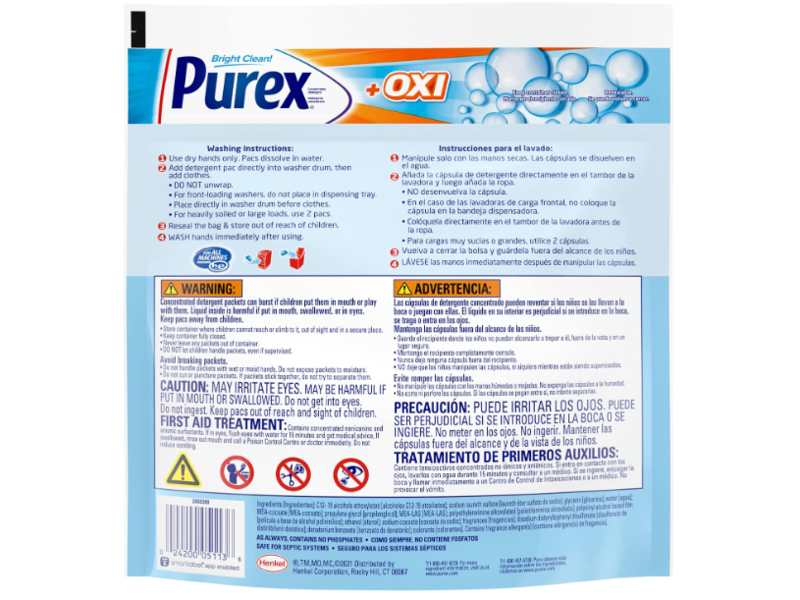Purex 4 In 1 +Oxi Laundry Detergent Pacs, Fresh Morning Burst, 29.6 oz/840 g, 56 Pacs