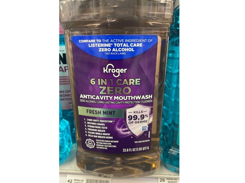 Kroger Anticavity Mouthwash, Fresh Mint, 33.8 fl oz/1 L