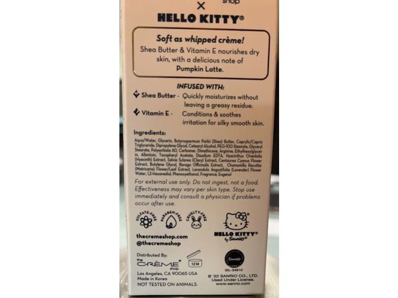 The Creme Shop Hello Kitty Moisturizing Hand Creme, Shea Butter + Vitamin E, Pumpkin Latte, 1.69 fl oz/50 mL